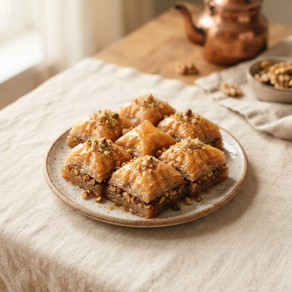 Baklava made of filo pastry with walnuts and honey