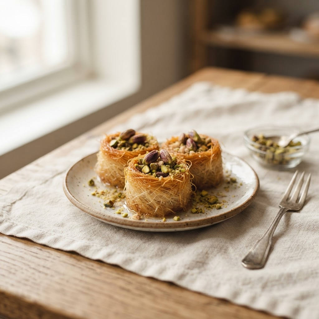 Kataifi, shredded pastry with a nut filling