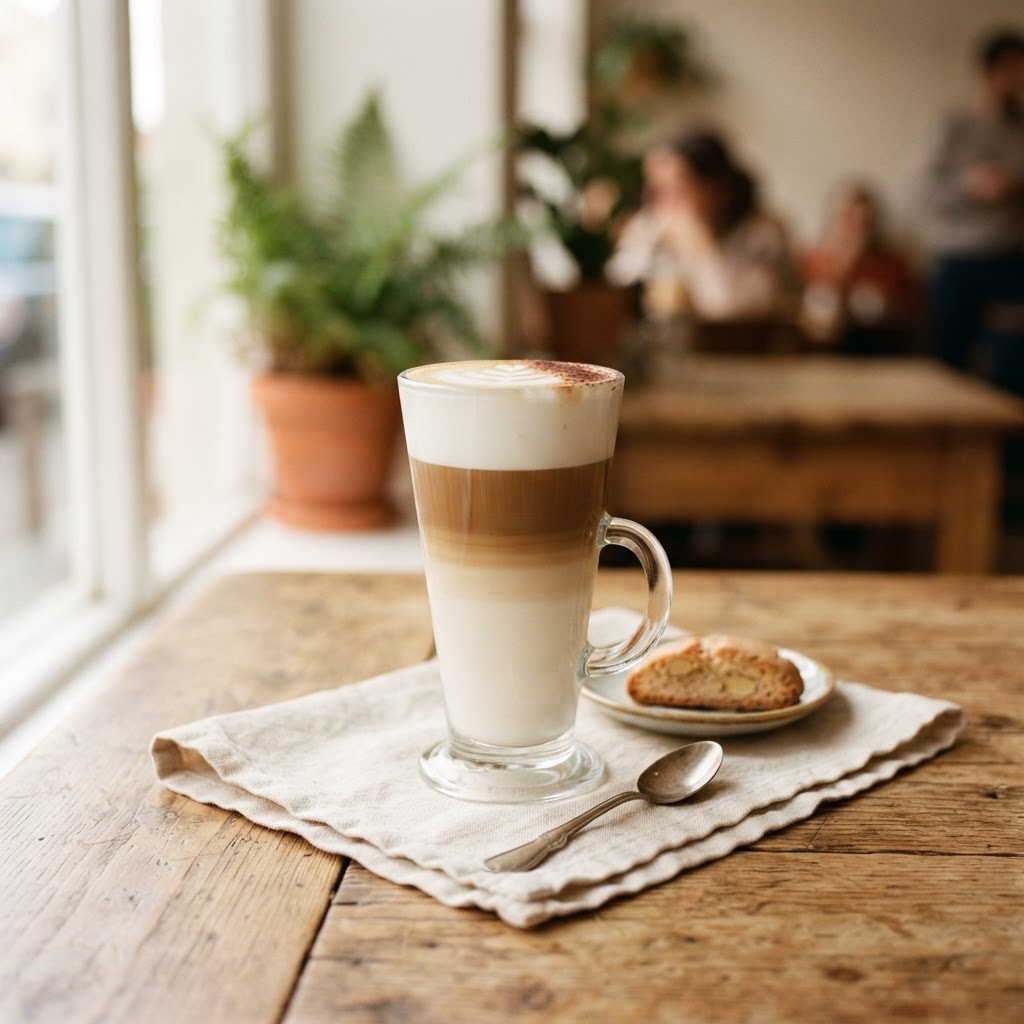 Latte macchiato in a glass
