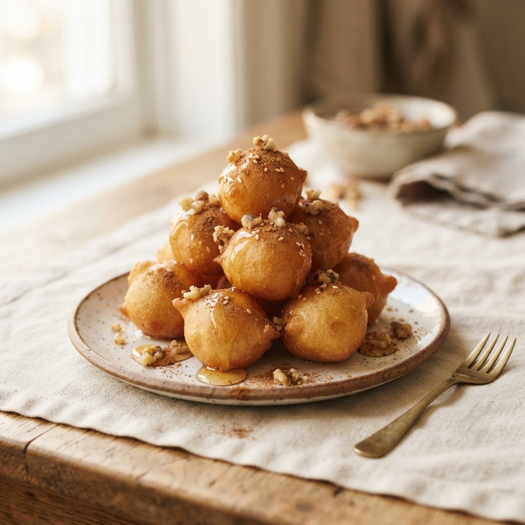Loukoumades, warm dough balls with honey